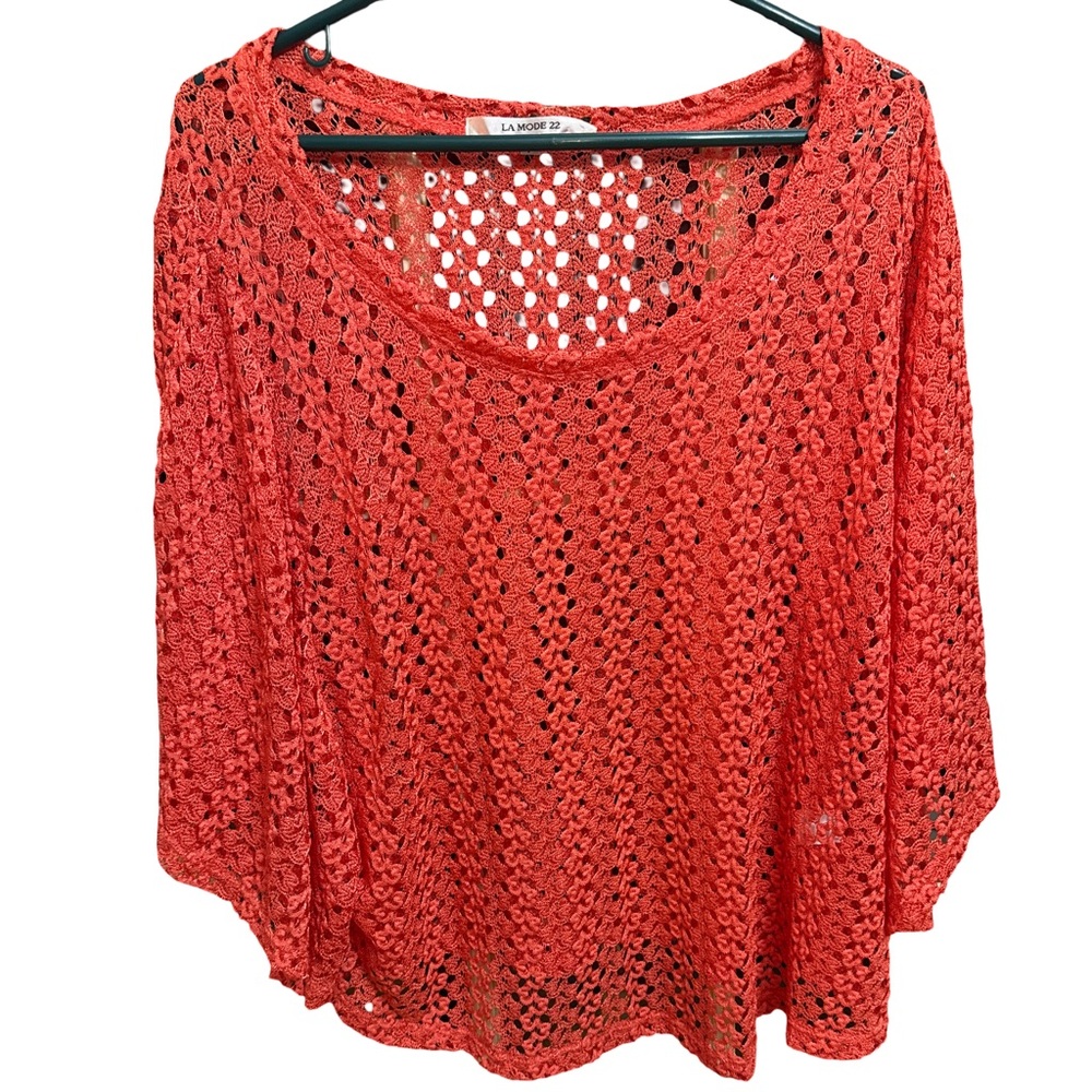Red Crochet Knit Top